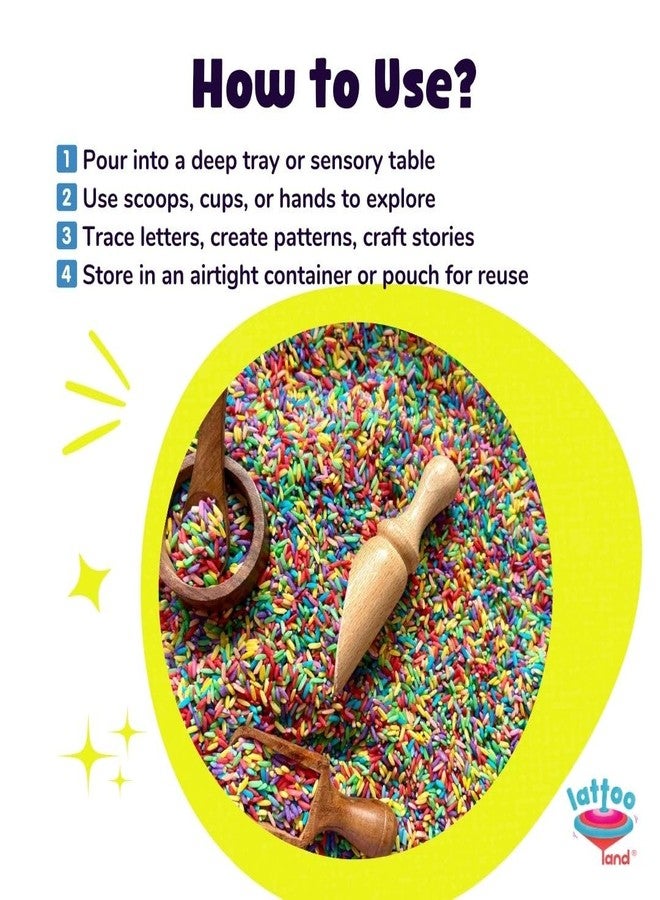 Lattooland Rainbow Rice Sensory Bin Fillers for Kids (1.5 yrs+) | Pre-Writing, Tracing Skills | Colored Rice for Sensory Play & Educational Activity | Rangoli & Craft | Montessori Learning | 1 KG - Image 5